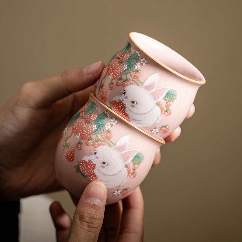 Tasse à thé Kung Fu Foviel Petit Lapin Fraise 90 ml avec coffret cadeau