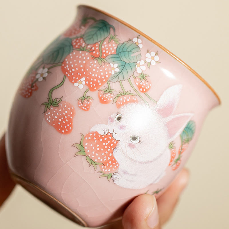Tasse à thé Kung Fu Foviel Petit Lapin Fraise 90 ml avec coffret cadeau