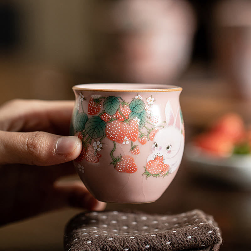 Tasse à thé Kung Fu Foviel Petit Lapin Fraise 90 ml avec coffret cadeau