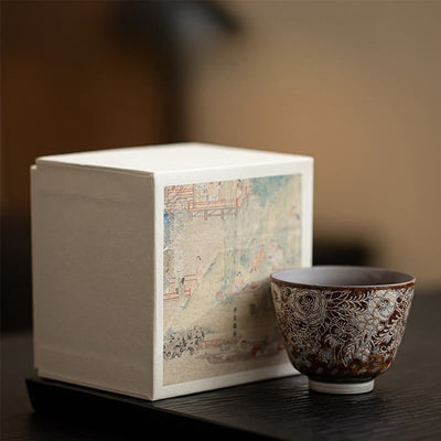 Foviel Brown Flowers In Full Bloom Teacup Kung Fu Tea Cup 100ml With Gift Box