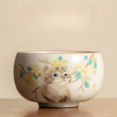 Foviel Cute Cat Yellow Flowers Rabbit Teacup Kung Fu Tea Cup