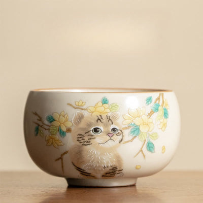 Foviel Cute Cat Yellow Flowers Rabbit Teacup Kung Fu Tea Cup