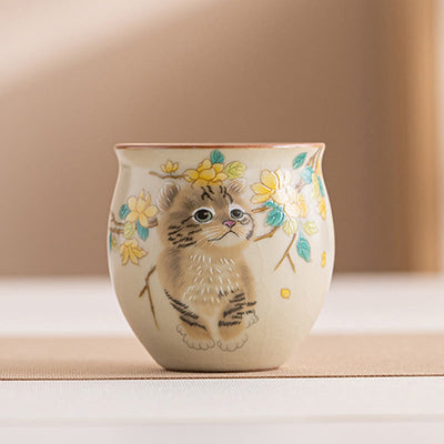 Foviel Cute Cat Yellow Flowers Rabbit Teacup Kung Fu Tea Cup