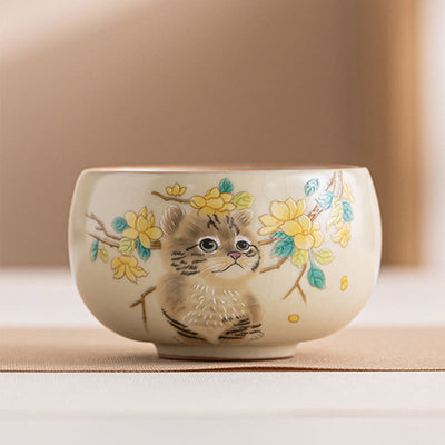 Foviel Cute Cat Yellow Flowers Rabbit Teacup Kung Fu Tea Cup