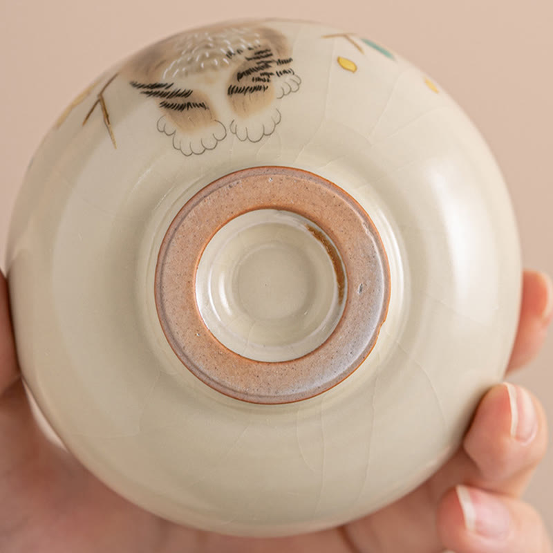 Tasse à thé Kung Fu Foviel, motif chat mignon, fleurs jaunes et lapin