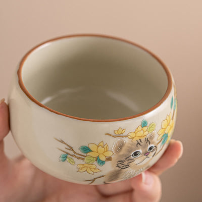 Foviel Cute Cat Yellow Flowers Rabbit Teacup Kung Fu Tea Cup
