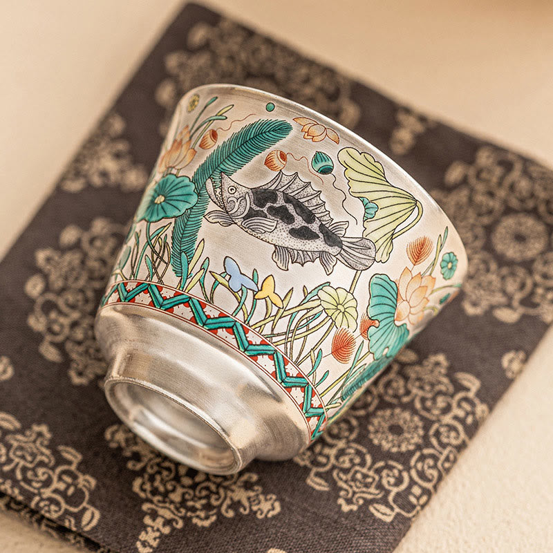 Tasse à thé Kung Fu Foviel motif lotus et algues, 45 ml, avec coffret cadeau