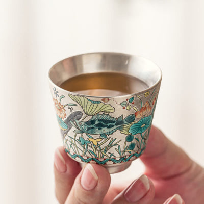 Foviel Fisch Lotus Algentee Tasse Kung Fu Tee Tasse 45ml mit Geschenk-Box