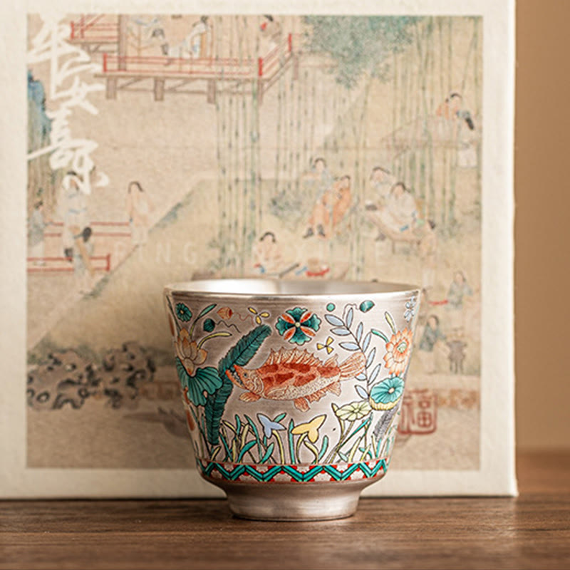 Foviel Fisch Lotus Algentee Tasse Kung Fu Tee Tasse 45ml mit Geschenk-Box
