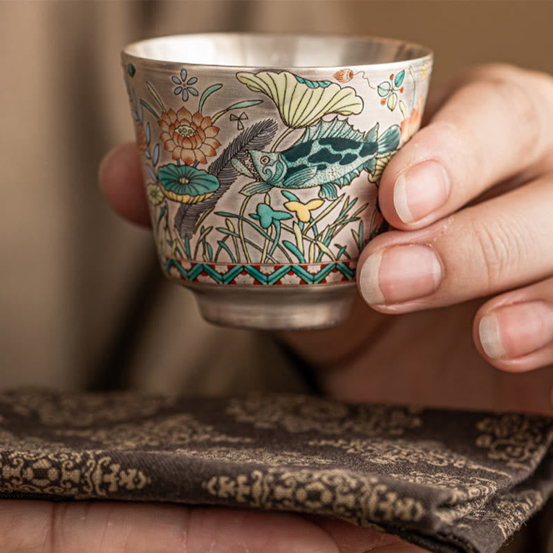 Foviel Fisch Lotus Algentee Tasse Kung Fu Tee Tasse 45ml mit Geschenk-Box