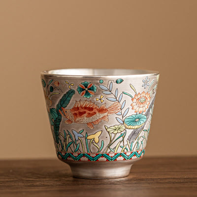 Foviel Fisch Lotus Algentee Tasse Kung Fu Tee Tasse 45ml mit Geschenk-Box