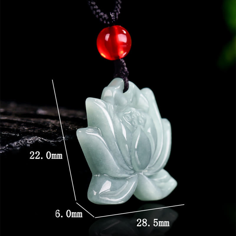 Foviel Lotus Flower Pattern Carved Jade Prosperity Necklace Pendant