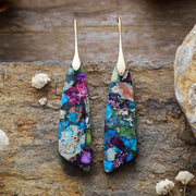 Foviel Natural Emperor Stone Geometric Crystal Anti-Stress Earrings