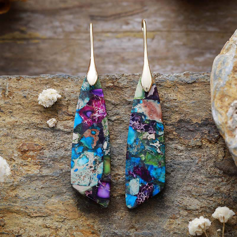 Boucles d'oreilles anti-stress en cristal géométrique en pierre d'empereur naturel Foviel
