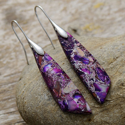 Boucles d'oreilles anti-stress en cristal géométrique en pierre d'empereur naturel Foviel