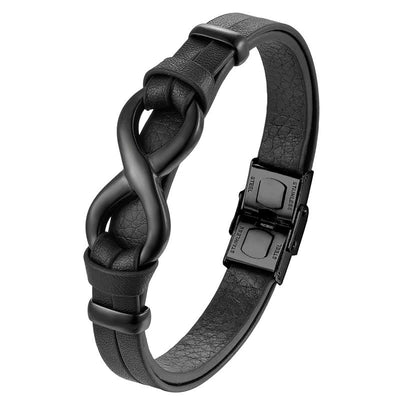Foviel Endless Knot Titanium Stahl stärken Lederschnallen Armband
