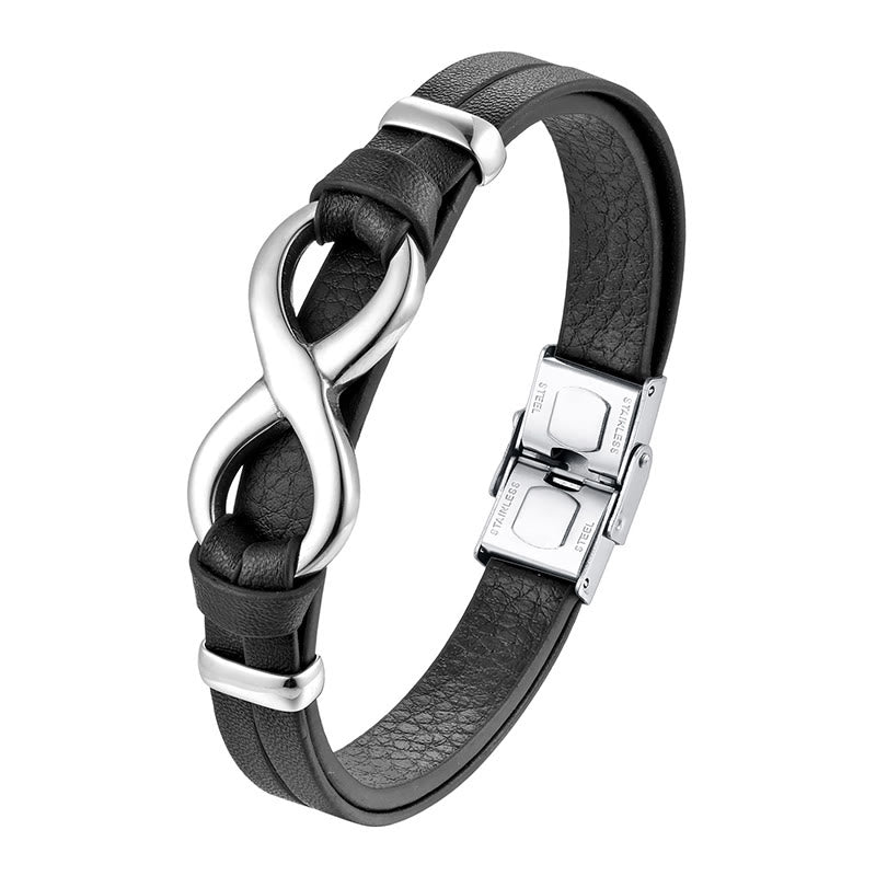 Foviel Endless Knot Titanium Stahl stärken Lederschnallen Armband