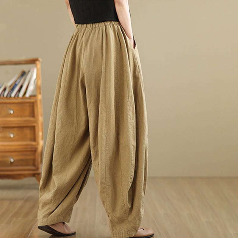 Foviel Vintage Patchwork Laterne Design Baumwolle Leinen Damen weites Bein Hose mit Taschen