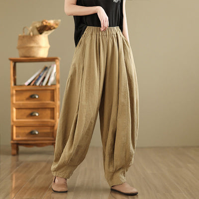 Foviel Vintage Patchwork Laterne Design Baumwolle Leinen Damen weites Bein Hose mit Taschen