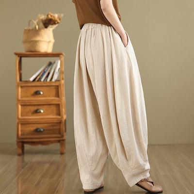 Foviel Vintage Patchwork Laterne Design Baumwolle Leinen Damen weites Bein Hose mit Taschen