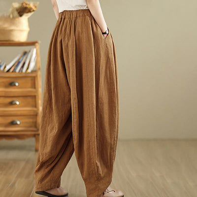 Foviel Vintage Patchwork Laterne Design Baumwolle Leinen Damen weites Bein Hose mit Taschen