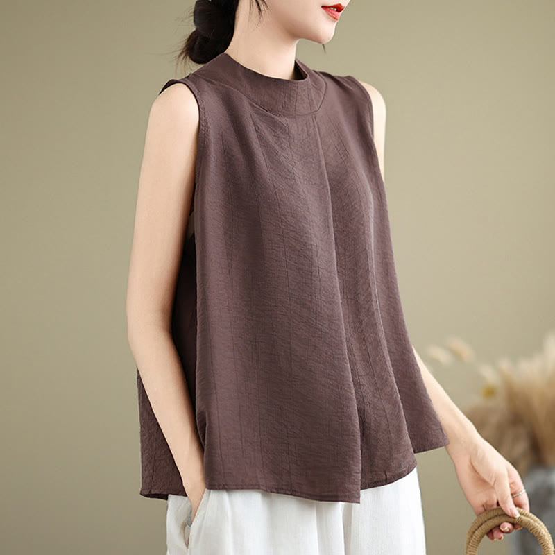Foviel Casual Plain Back Buttom Design Stand Collar Women's Sleeveless Vest