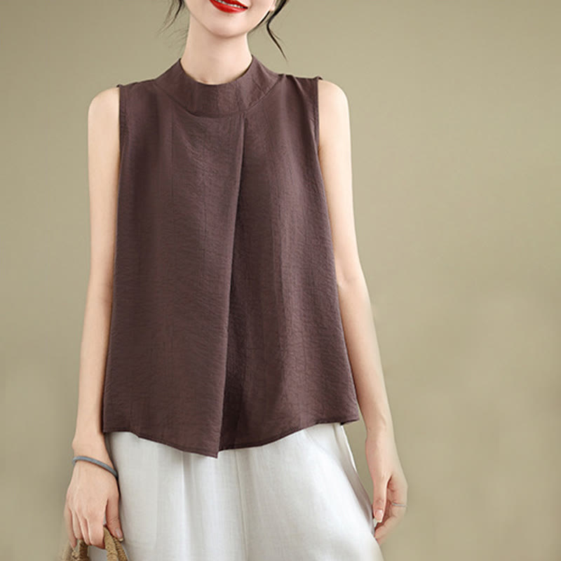 Foviel Casual Plain Back Buttom Design Stand Collar Women's Sleeveless Vest