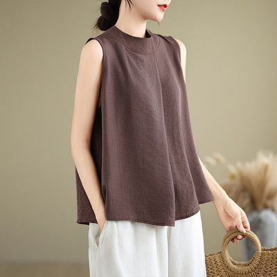 Foviel Casual Plain Zurück Buttom Design Stand Halsband Damen Ärmellose Weste