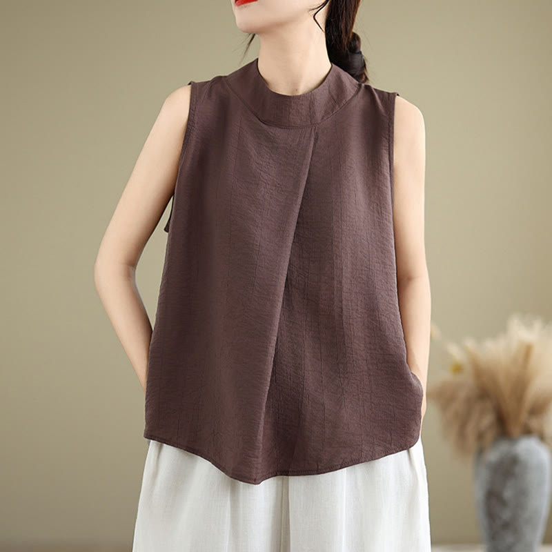 Foviel Casual Plain Zurück Buttom Design Stand Halsband Damen Ärmellose Weste