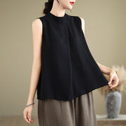 Foviel Casual Plain Back Buttom Design Stand Collar Women's Sleeveless Vest