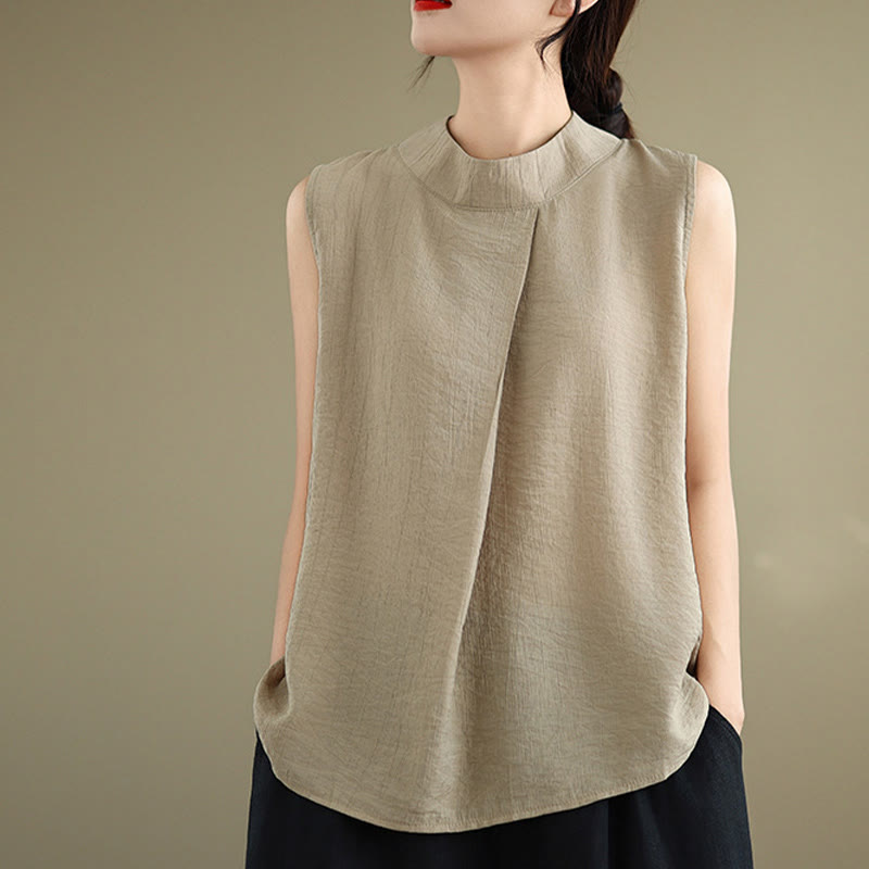 Foviel Casual Plain Zurück Buttom Design Stand Halsband Damen Ärmellose Weste