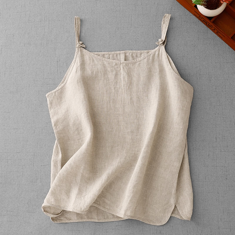 Buddha Stones Summer Plain Adjustable Strap Design Women's Cotton Linen Vest Waistcoat - Linen - US14，UK/AU18，EU46 (2XL) - image 0