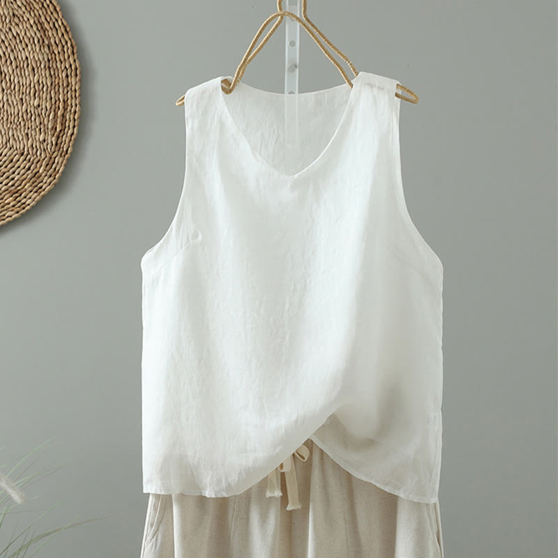 Foviel Vintage Pure Color V-Neck Sleeveless Women's Vest Waistcoat