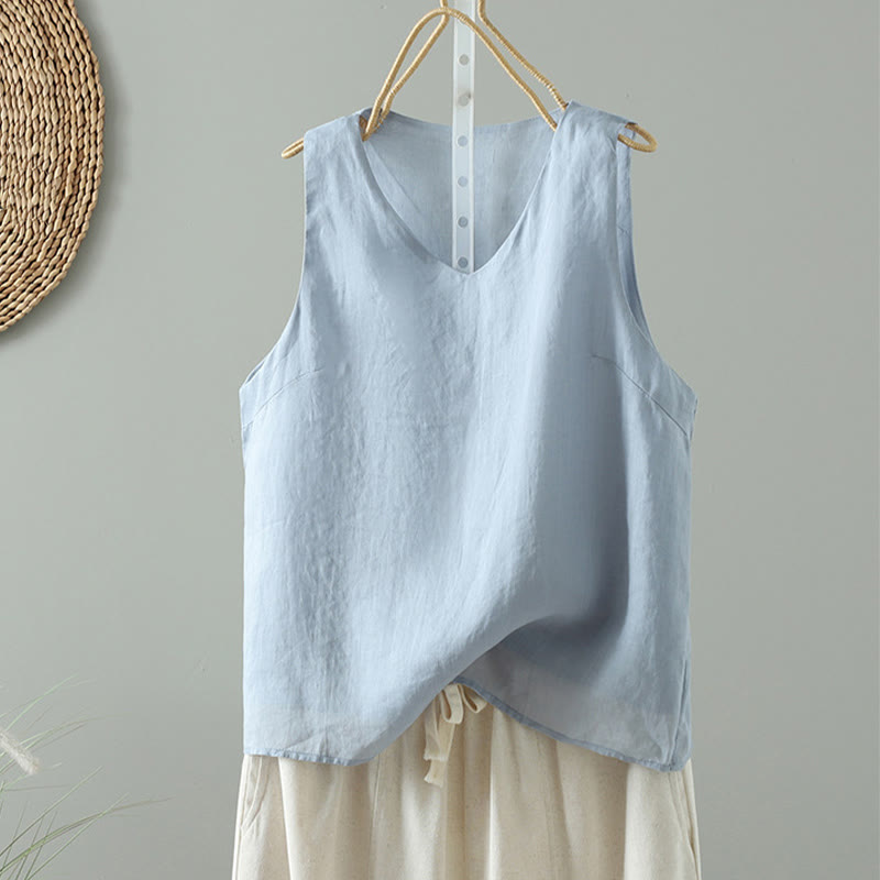 Foviel Vintage Pure Color V-Neck Sleeveless Women's Vest Waistcoat