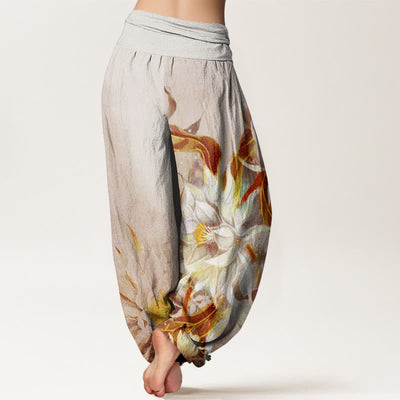 Buddha Stones Cotton Epiphyllum Flowers Design Women's Elastic Waist Harem Pants - image 5