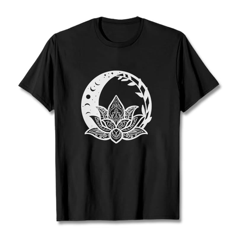 T-shirt Foviel motif fleurs de lotus, soleil, lune et vignes entrelacées