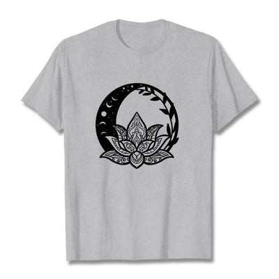 T-shirt Foviel motif fleurs de lotus, soleil, lune et vignes entrelacées