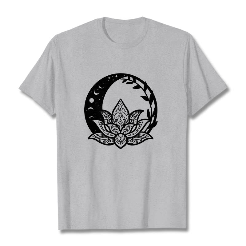 T-shirt Foviel motif fleurs de lotus, soleil, lune et vignes entrelacées