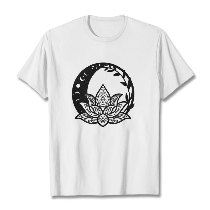 T-shirt Foviel motif fleurs de lotus, soleil, lune et vignes entrelacées