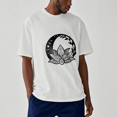 T-shirt Foviel motif fleurs de lotus, soleil, lune et vignes entrelacées