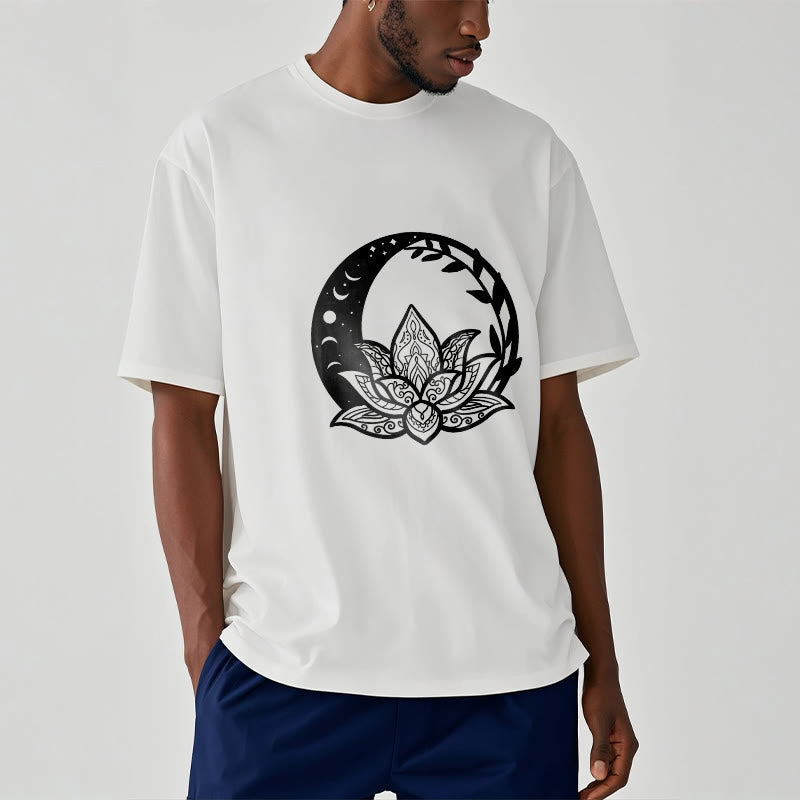 T-shirt Foviel motif fleurs de lotus, soleil, lune et vignes entrelacées