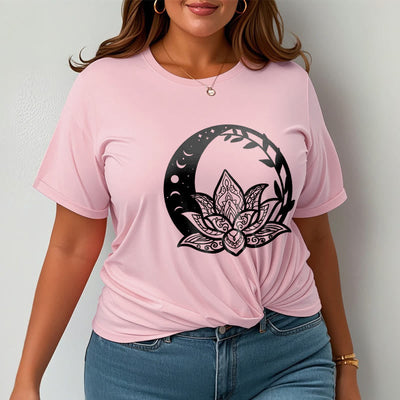 T-shirt Foviel motif fleurs de lotus, soleil, lune et vignes entrelacées