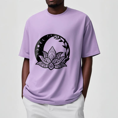 T-shirt Foviel motif fleurs de lotus, soleil, lune et vignes entrelacées