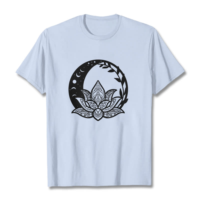 T-shirt Foviel motif fleurs de lotus, soleil, lune et vignes entrelacées