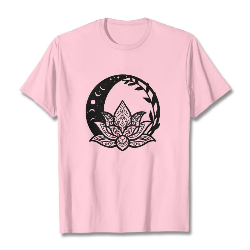 T-shirt Foviel motif fleurs de lotus, soleil, lune et vignes entrelacées