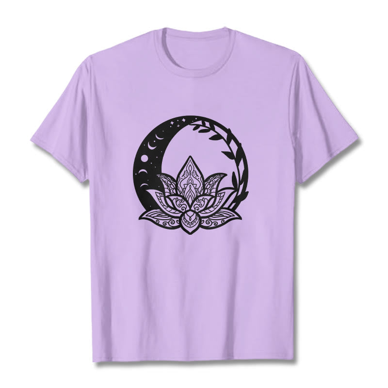 T-shirt Foviel motif fleurs de lotus, soleil, lune et vignes entrelacées