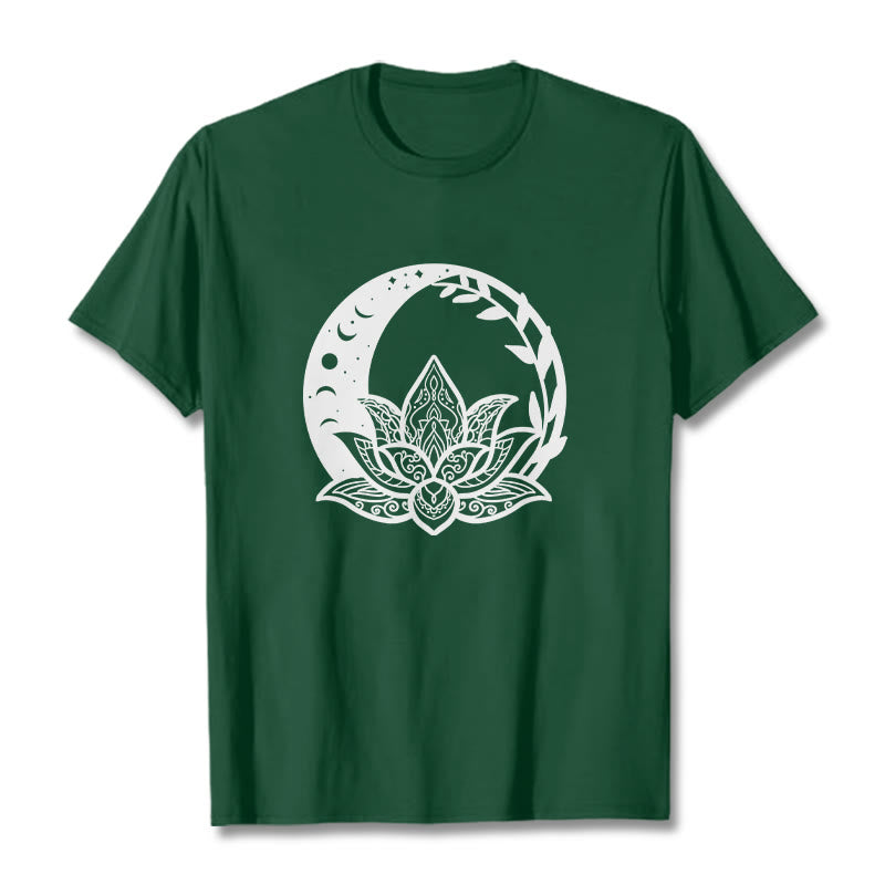 T-shirt Foviel motif fleurs de lotus, soleil, lune et vignes entrelacées