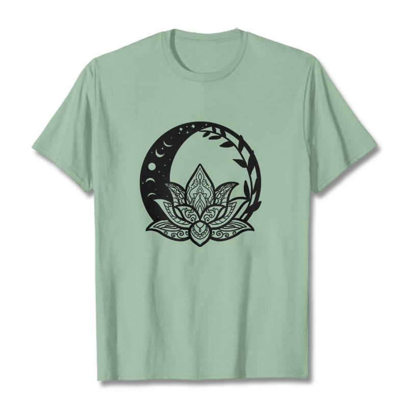 T-shirt Foviel motif fleurs de lotus, soleil, lune et vignes entrelacées