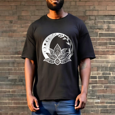 T-shirt Foviel motif fleurs de lotus, soleil, lune et vignes entrelacées