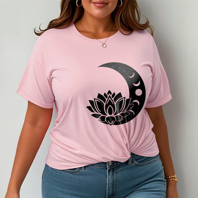 Foviel Crescent Moon Lotus Flower Sun Tee T-shirt